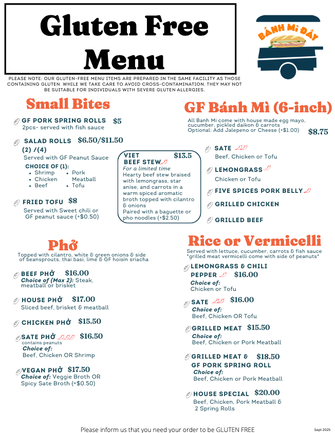 Gluten Free menu Gluten Free Menu